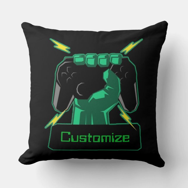 Personalized Power Gamer Throw Pillow (Front)