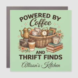 Personalized Powered by Coffee & Thrift Finds  Car Magnet