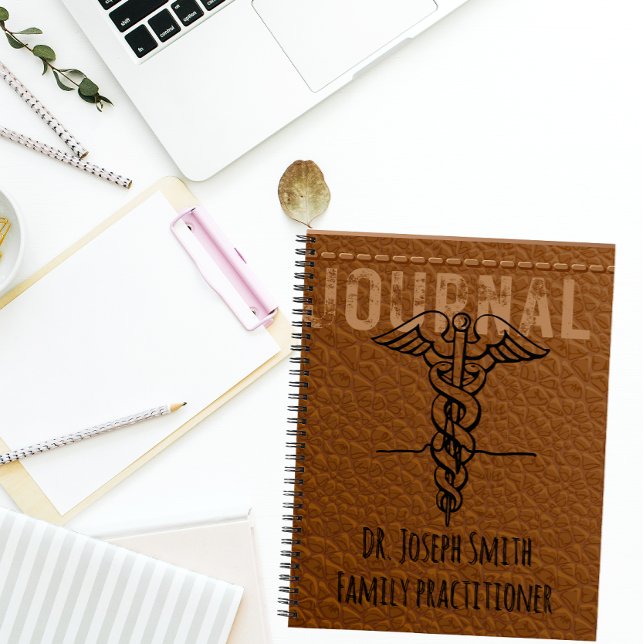 Personalized practitioner brown leather doctor notebook (Creator Uploaded)