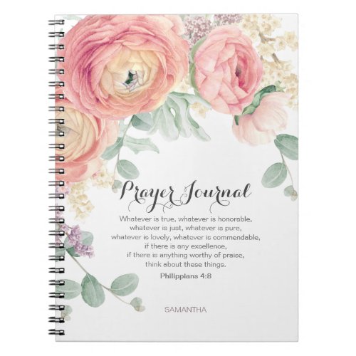 Personalized Prayer Journal Blush Peach Flowers