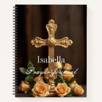 Personalized Prayer Journal Gold Cross & Roses