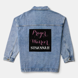 Personalized Prayer Warrior Name Pink Denim Jacket