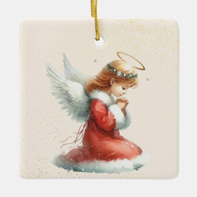Personalized Praying Girl Angel Christmas Ornament (Front)