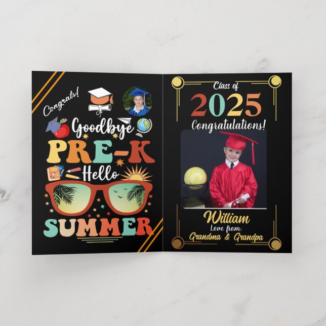 Personalized Pre-k Graduation Hello Summer Foil Greeting Card (Inside Laydown)