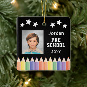 Personalized Pre School Colorful Photo Keepsake Ceramic Ornament