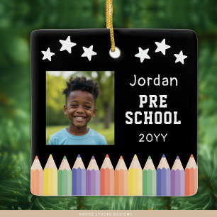 Personalized Pre School Colorful Photo Keepsake Ceramic Ornament