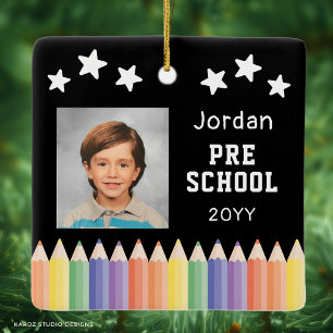 Personalized Pre School Colorful Photo Keepsake Ceramic Ornament