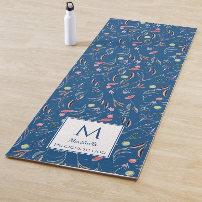 Personalized PRECIOUS2GOD Blue Floral Monogram Yoga Mat (In Situ)