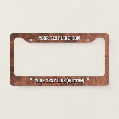 Personalized Precious Wood Inlay Style Print on a License Plate Frame