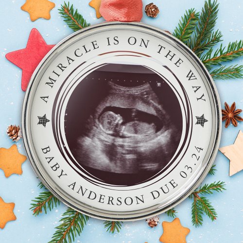 Personalized Pregnancy Announcement Photo Metal Ornament