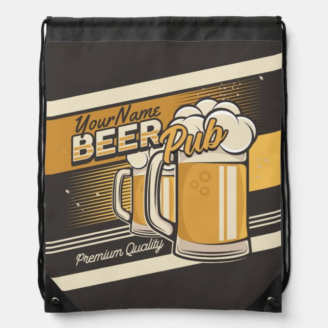 Personalized Premium Cold Beer Mug Pub Bar  Drawstring Bag (Front)