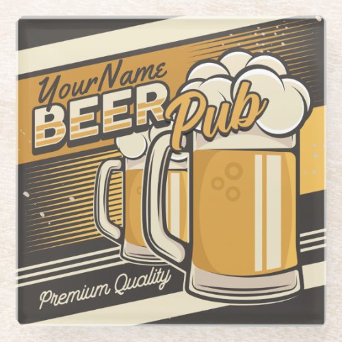 Personalized Premium Cold Beer Mug Pub Bar Glass Coaster