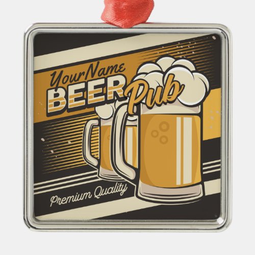 Personalized Premium Cold Beer Mug Pub Bar  Metal Ornament