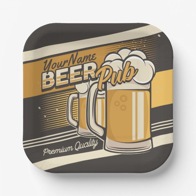 Personalized Premium Cold Beer Mug Pub Bar Paper Plates (Front)