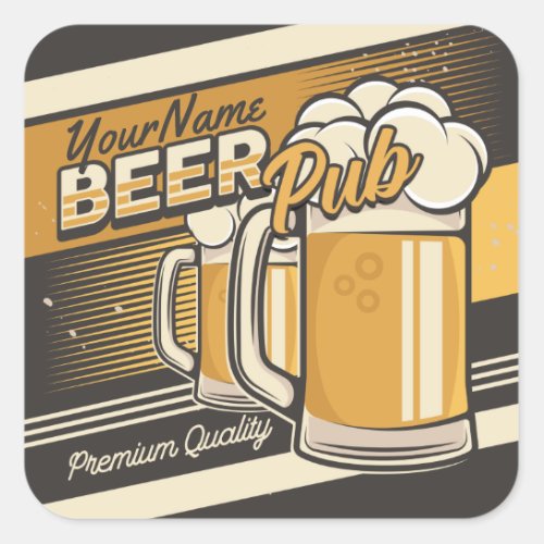 Personalized Premium Cold Beer Mug Pub Bar  Square Sticker