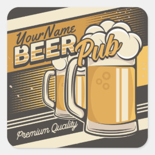 Personalized Premium Cold Beer Mug Pub Bar Square Sticker
