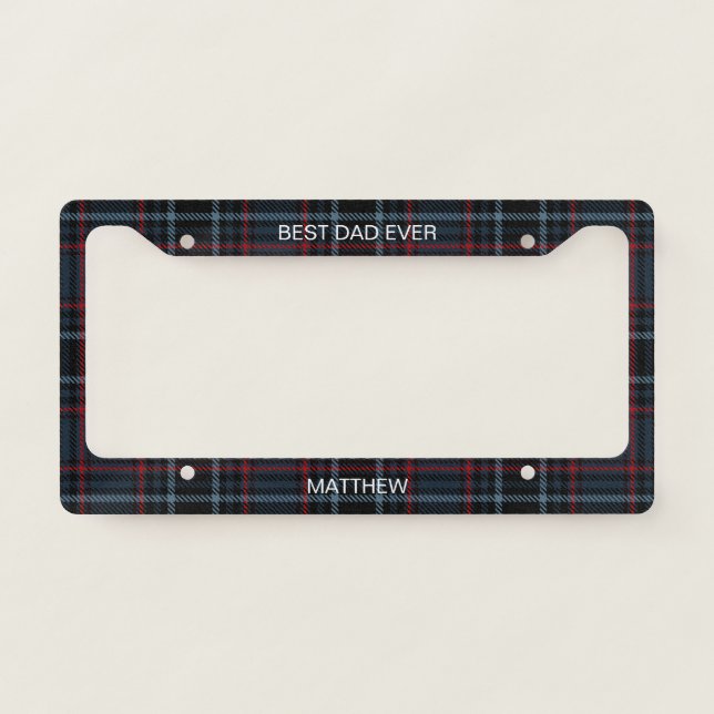 Personalized Preppy Blue Tartan Plaid Classic License Plate Frame (Front)