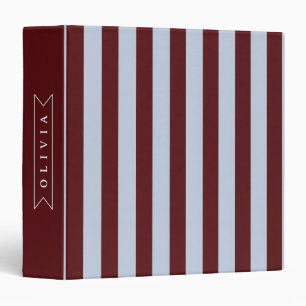 Personalized Preppy Brown Blue Cabana Stripe 3 Ring Binder