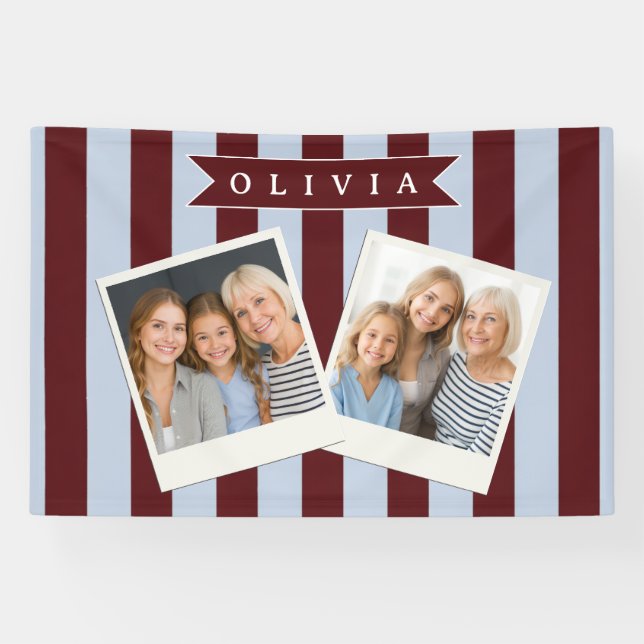 Personalized Preppy Brown Blue Cabana Stripe Banner (Horizontal)