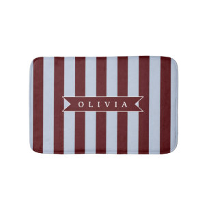 Personalized Preppy Brown Blue Cabana Stripe Bath Mat