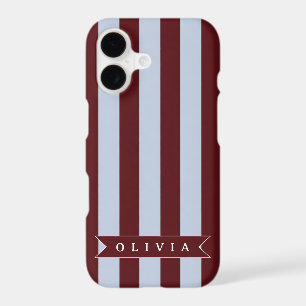 Personalized Preppy Brown Blue Cabana Stripe iPhone 17 Case