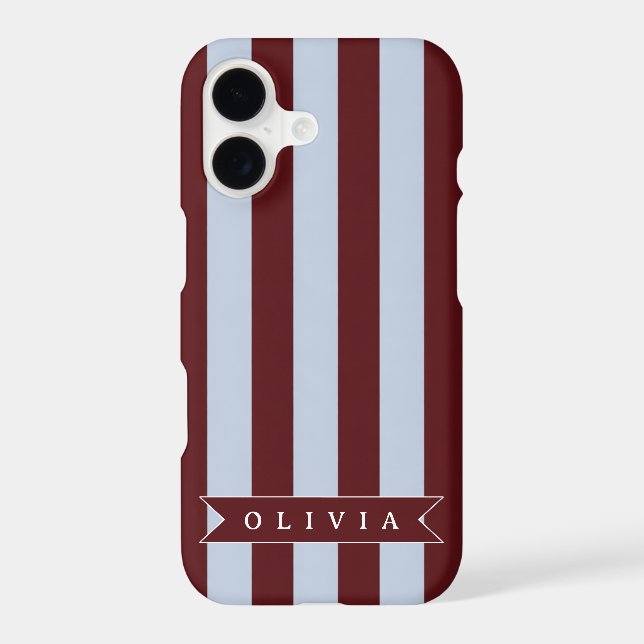 Personalized Preppy Brown Blue Cabana Stripe Case-Mate iPhone Case (Back)