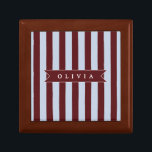 Personalized Preppy Brown Blue Cabana Stripe Gift Box<br><div class="desc">Certain designs are always in style. Every year, the casual beauty of classic cabana stripes feels new. For those who appreciate straightforward, self-assured design with a hint of preppy elegance, this customized brown and blue cabana stripe collection was made. The pattern's gentle contrast between brown and blue makes it cozy,...</div>