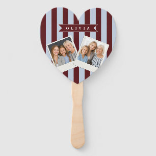 Personalized Preppy Brown Blue Cabana Stripe Hand Fan