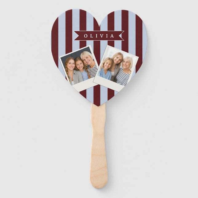 Personalized Preppy Brown Blue Cabana Stripe Hand Fan (Front)