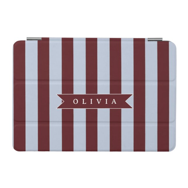 Personalized Preppy Brown Blue Cabana Stripe iPad Mini Cover (Horizontal)