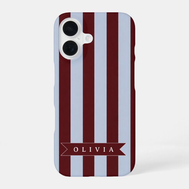 Personalized Preppy Brown Blue Cabana Stripe iPhone Case (Back)