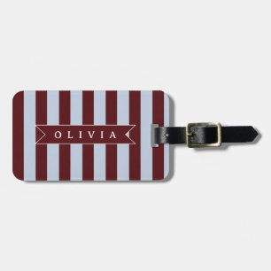 Personalized Preppy Brown Blue Cabana Stripe Luggage Tag