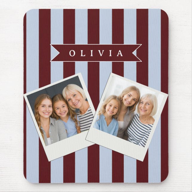 Personalized Preppy Brown Blue Cabana Stripe Mouse Pad (Front)