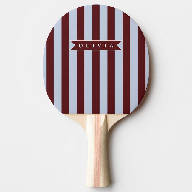 Personalized Preppy Brown Blue Cabana Stripe Ping Pong Paddle (Front)