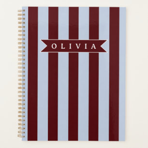 Personalized Preppy Brown Blue Cabana Stripe Planner
