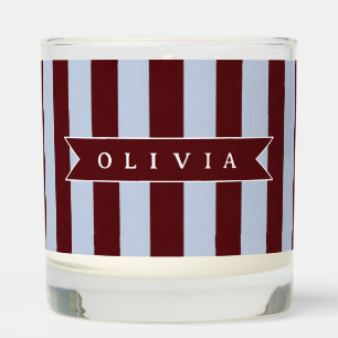 Personalized Preppy Brown Blue Cabana Stripe Scented Candle