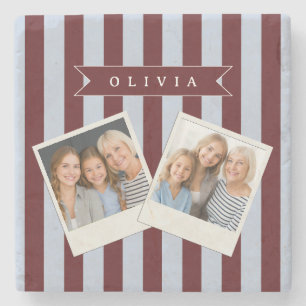 Personalized Preppy Brown Blue Cabana Stripe Stone Coaster