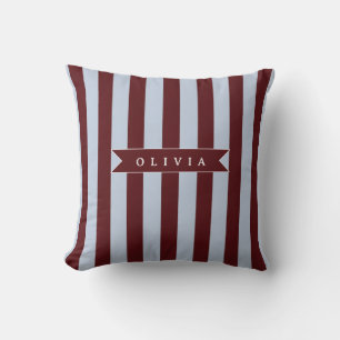 Personalized Preppy Brown Blue Cabana Stripe Throw Pillow