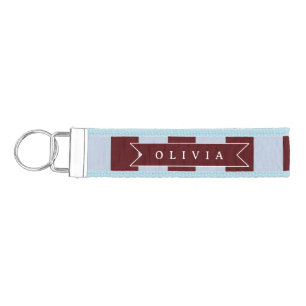 Personalized Preppy Brown Blue Cabana Stripe Wrist Keychain