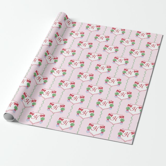 Personalized Preppy Christmas Monogram Crest  Wrapping Paper (Unrolled)