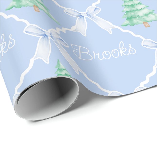 Personalized Preppy Christmas Tree Custom Name Wrapping Paper (Roll Corner)