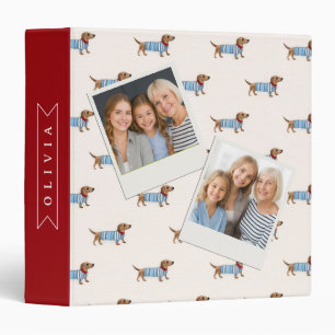 Personalized Preppy Cute Dachshund Dog Pattern 3 Ring Binder