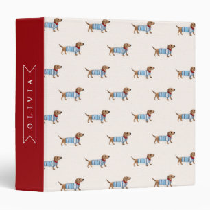 Personalized Preppy Cute Dachshund Dog Pattern 3 Ring Binder