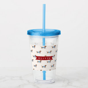 Personalized Preppy Cute Dachshund Dog Pattern Acrylic Tumbler
