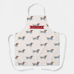 Personalized Preppy Cute Dachshund Dog Pattern Apron