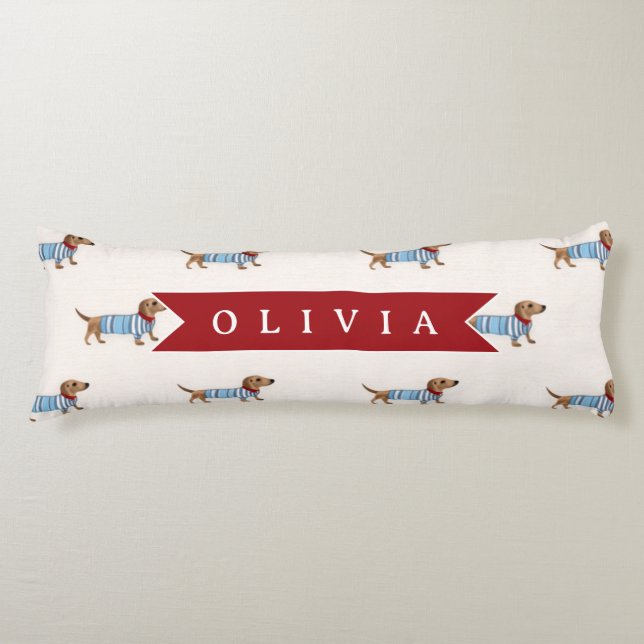 Personalized Preppy Cute Dachshund Dog Pattern Body Pillow (Front)