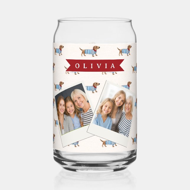 Personalized Preppy Cute Dachshund Dog Pattern Can Glass (Front)