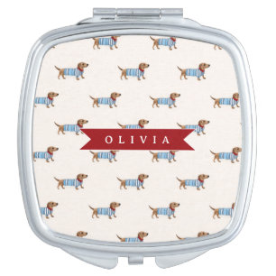 Personalized Preppy Cute Dachshund Dog Pattern Compact Mirror