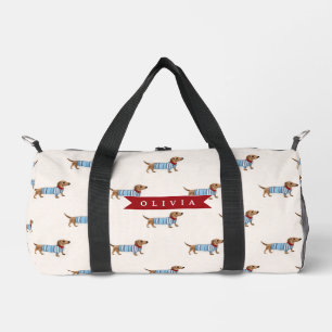 Personalized Preppy Cute Dachshund Dog Pattern Duffle Bag
