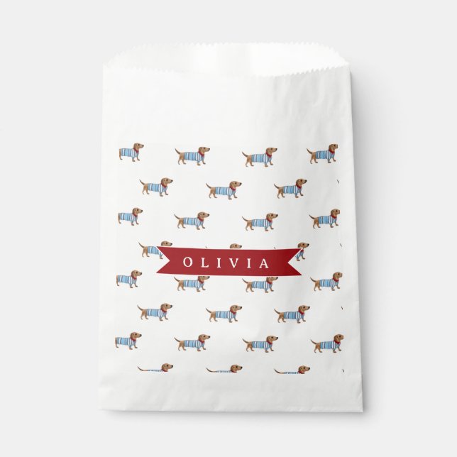 Personalized Preppy Cute Dachshund Dog Pattern Favor Bag (Front)